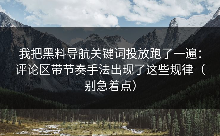 我把黑料导航关键词投放跑了一遍：评论区带节奏手法出现了这些规律（别急着点）
